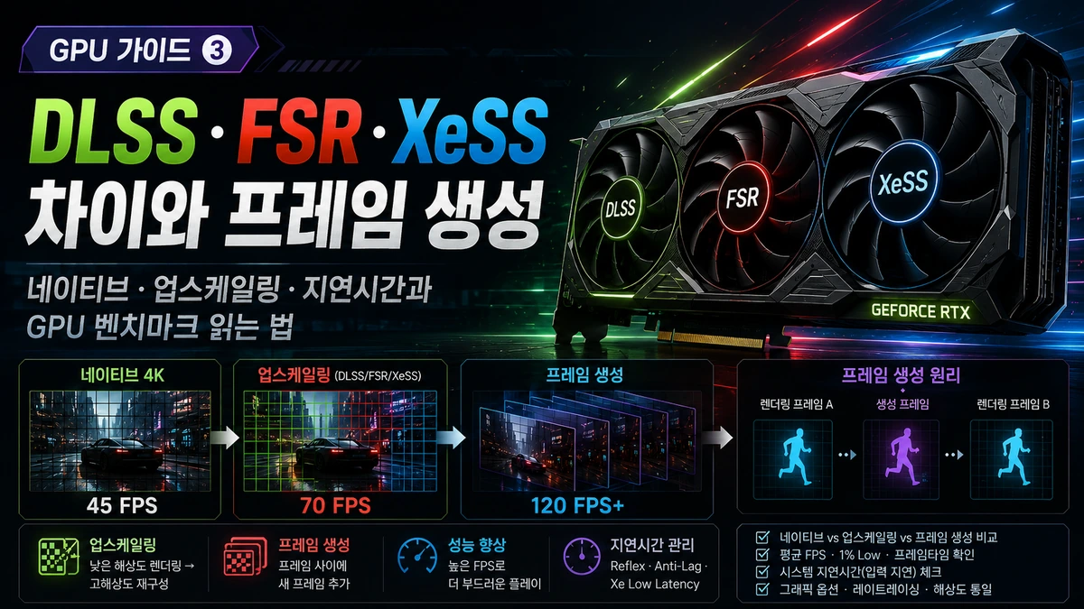 DLSS·FSR·XeSS 차이와 프레임 생성: GPU 벤치마크 읽는 법